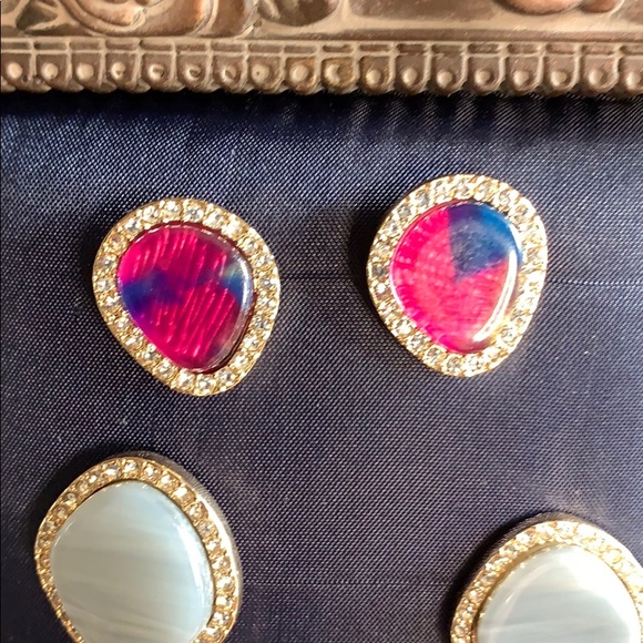 BaubleBar Earrings 2 Pair Resin Hoops Rhinestones - Picture 2 of 4